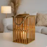 Holz Laterne mit Glas, Windlicht Boho, Gartenlaterne Balkon Terrasse