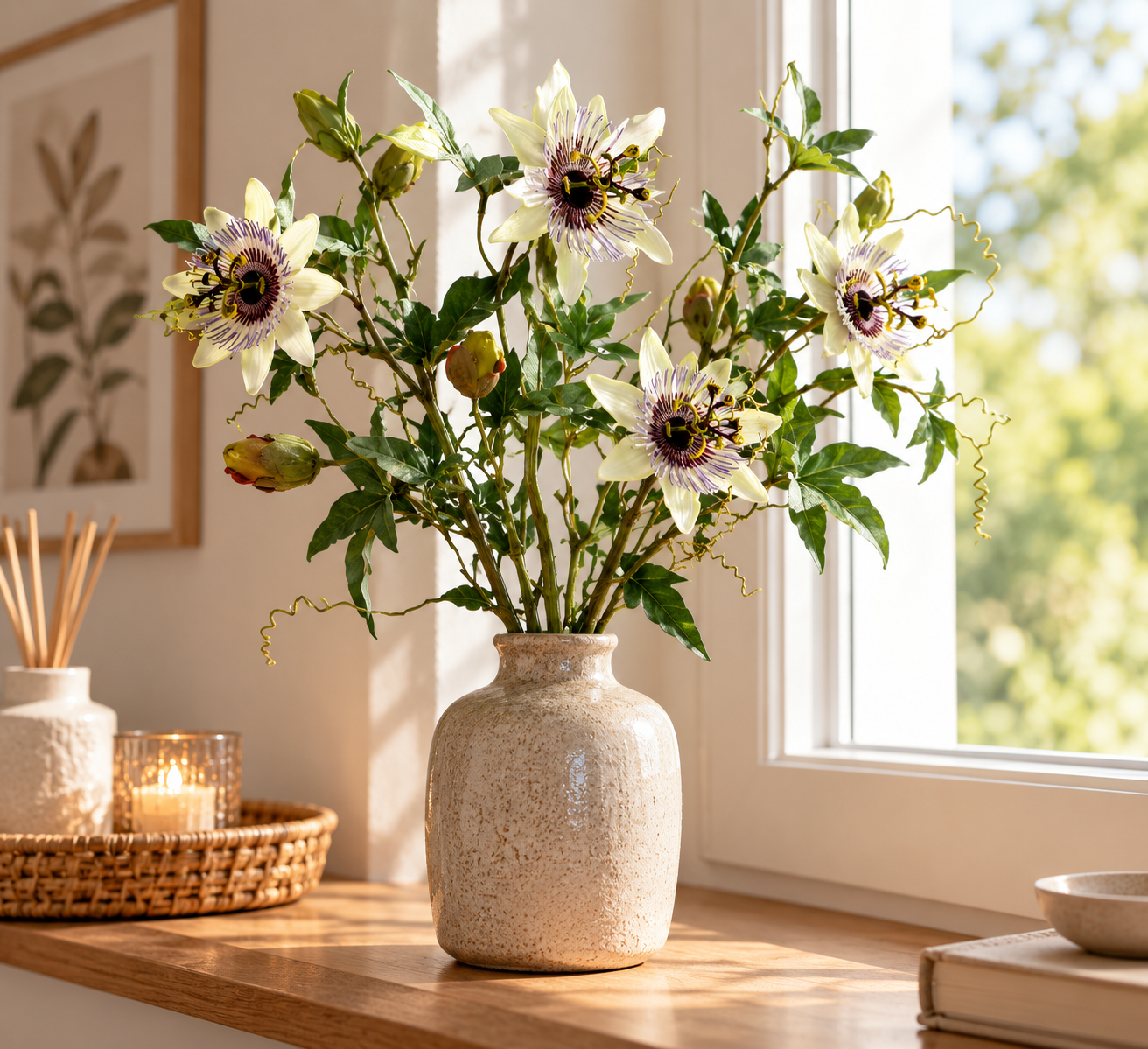 c726b6e4-0388-4583-b72b-25b672b33b16 Artificial passion flower, white - artificial flower - 46cm - Image 1