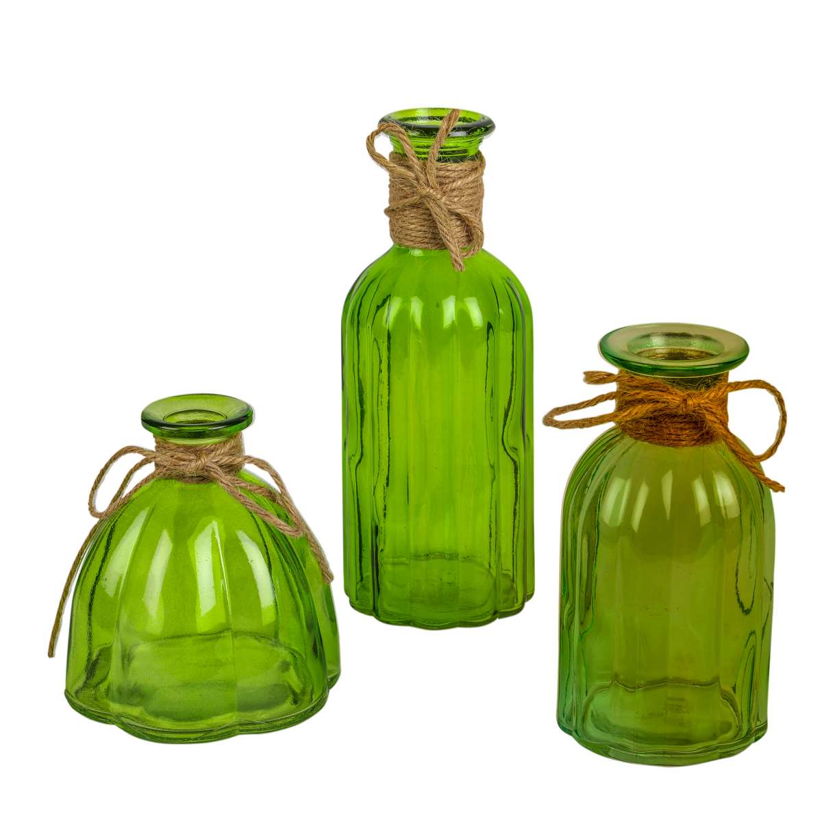 Glasvase grün mit Jutekordel, Tischvase, Blumenvase Trockenblumen