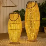 Große Laterne Rattan, Holzlaterne mit Glaseinsatz, Jutegriff, 2 Größen