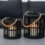 Wooden lantern "Herry" cylinder, black with jute handle and glass insert