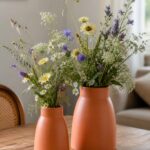 Blumenvase orange-koralle - Keramik Vase schlichtes Design bauchige Form
