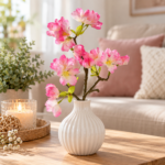 Künstlicher rosa Blütenzweig 40 cm mit zahlreichen Blüten und Knospen für die Vase