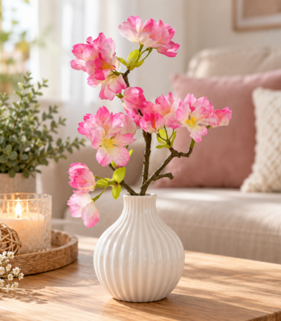 Künstlicher rosa Blütenzweig 40 cm mit zahlreichen Blüten und Knospen für die Vase