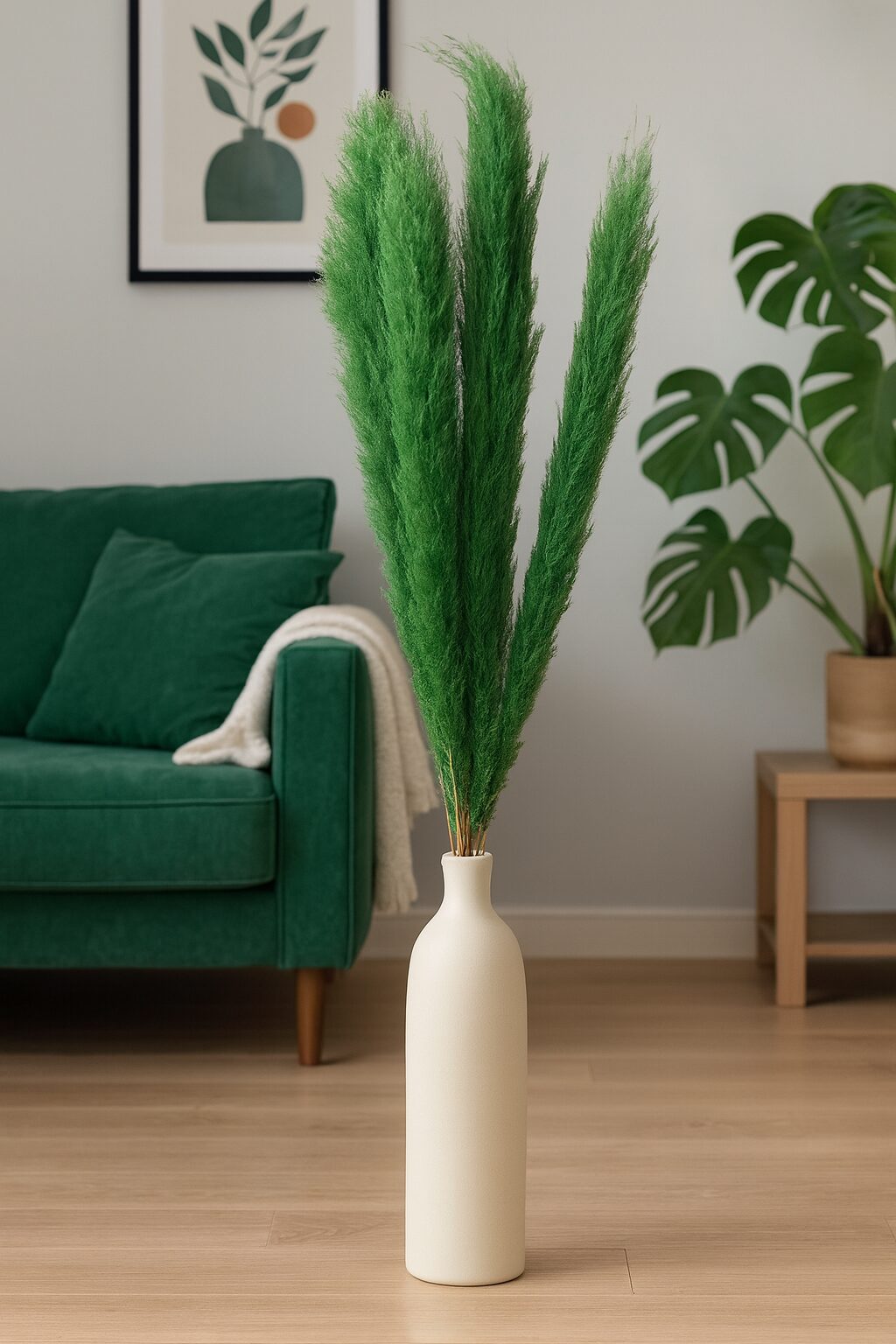 Grünes Pampasgras getrocknet, Naturdekoration - 5 Stiele