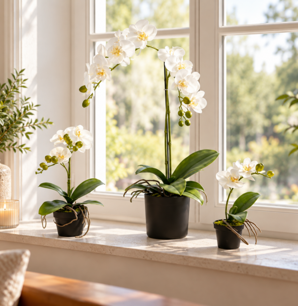 Künstliche weiße Phalaenopsis Orchidee in drei Größen 20 30 und 60 cm zur Auswahl