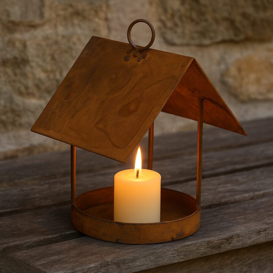 Vogelhaus Rost - Lichterhaus zum hängen - Kerzenhaus - inkl. eine Flammschalen-Kerze