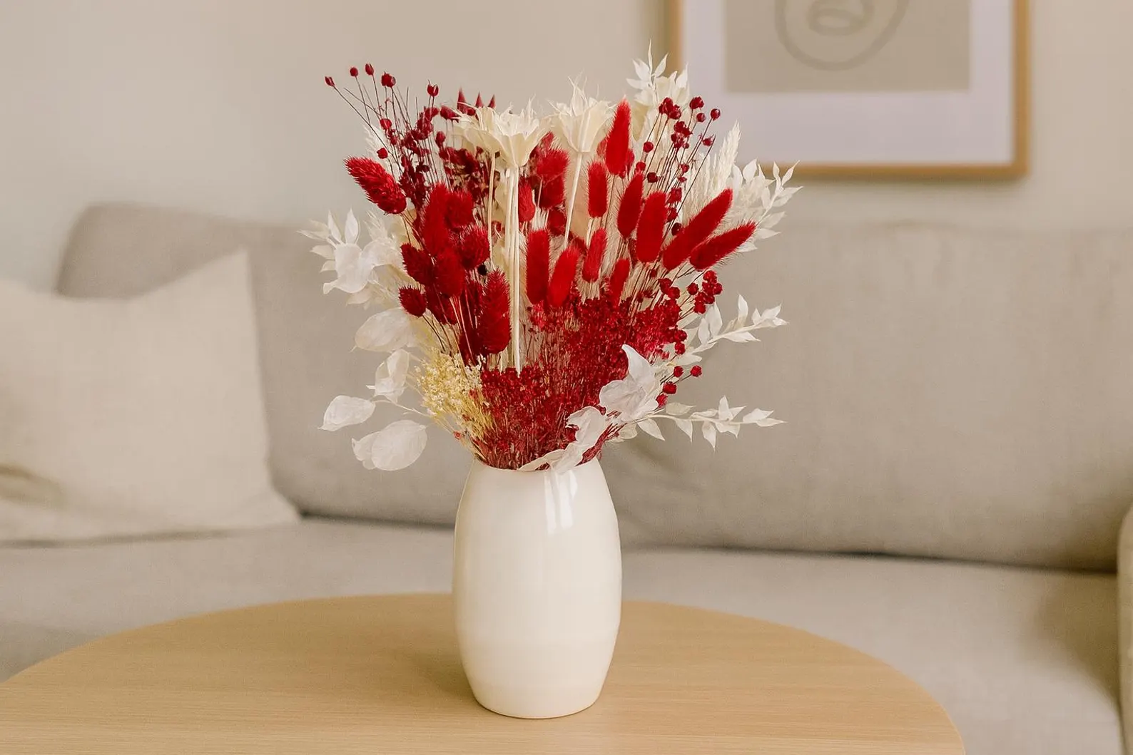Trockenblumenstrauß „red love“ Natur Deko - getrockneter Blumenstrauß aus verschiedenen Trockenblumen und Gräser