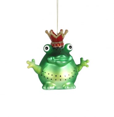 Tree decoration: Enchanting frog king with glitter crown made of glass -, 11x6.5x10.5 cm