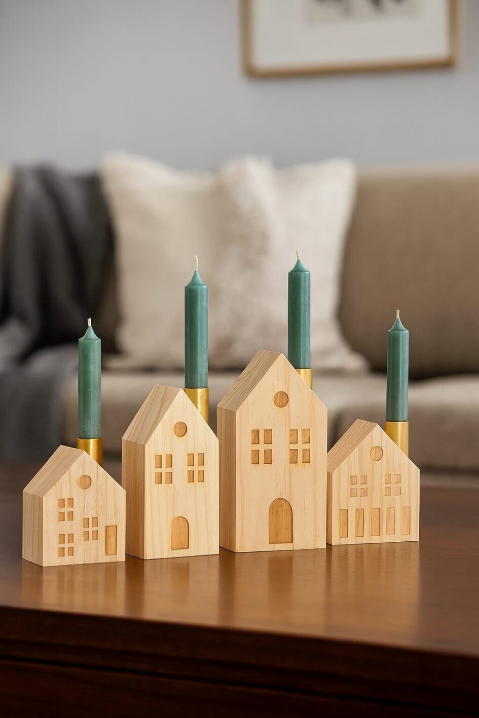 Kerzenhalter Häuserzeile - Kerzenhalter aus Holz für stimmungsvolle Weihnachtsdekoration
