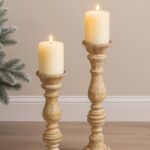 Large white vintage candlestick made of wood for pillar candles in 2 sizes - Stylish candle holder for a cozy atmosphere