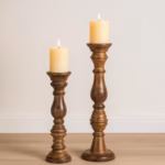 Large vintage wooden candlestick for pillar candles in 2 sizes - Stylish candle holder for a cozy atmosphere