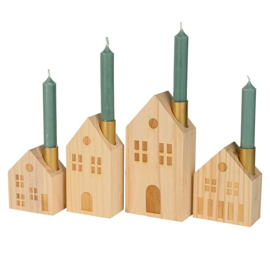 Kerzenhalter Häuserzeile - Kerzenhalter aus Holz für stimmungsvolle Weihnachtsdekoration