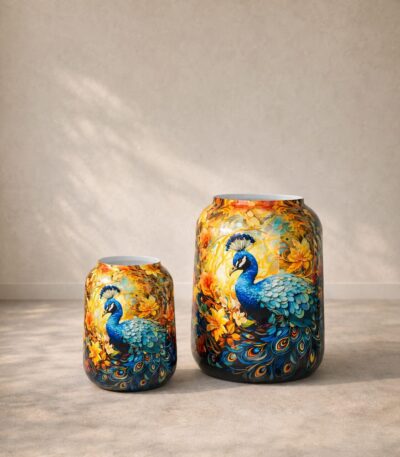 Metallvase Pfau