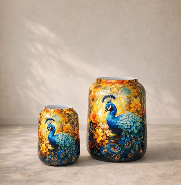 Metallvase Pfau