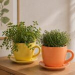 Pflanztasse mit Teller - Blumentopf-Tasse - Blumentasse - Shabby Chic - 2 Farben