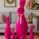 XXL Easter bunny standing - Easter decoration - bunny pink flocked - spring decoration - Easter gift idea - 4 sizes