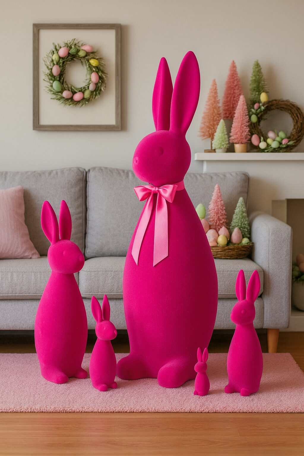 a17d1bfb-3184-459f-84dc-8a8d0a664706 XXL Easter bunny standing - Easter decoration - bunny pink flocked - spring decoration - Easter gift idea - 4 sizes - Image 1