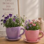 Pflanztasse mit Teller - Blumentopf-Tasse - Blumentasse - Shabby Chic - 2 Farben