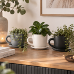 Pflanztasse mit Teller - Blumentopf-Tasse - Blumentasse - Shabby Chic - 3 Farben