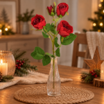 Künstlicher Rosenzweig mit Knospen, rot - naturgetreue Kunstblume – 38 cm