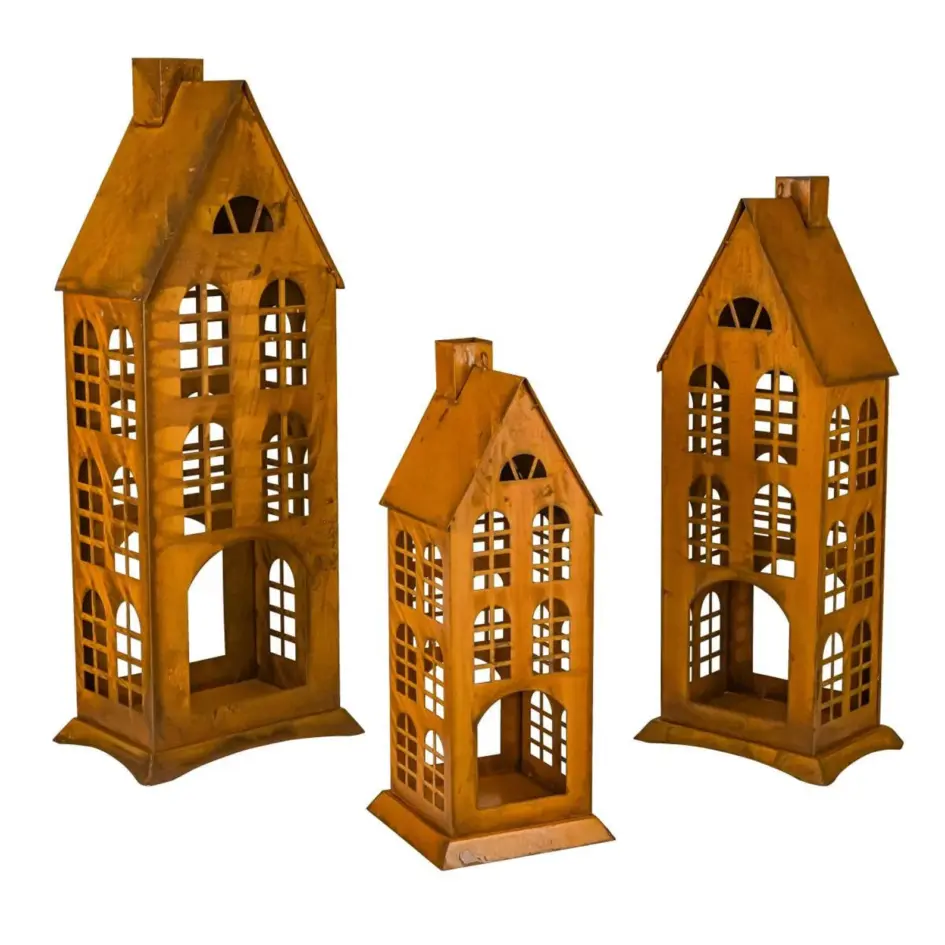XL lantern house "Amsterdam" rust house of lights - decorative metal house - garden decoration - weatherproof