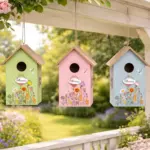 Wooden bird house - bird feeder with flower decor - nesting box - welcome sign - 3 colors
