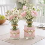 Small glass vase - Glass bottle with heart pendant and ribbon - White/nature - Table vase