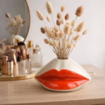 Vase with kissing mouth - Mouth vase - Red lip vase - White/red glazed - 2 sizes