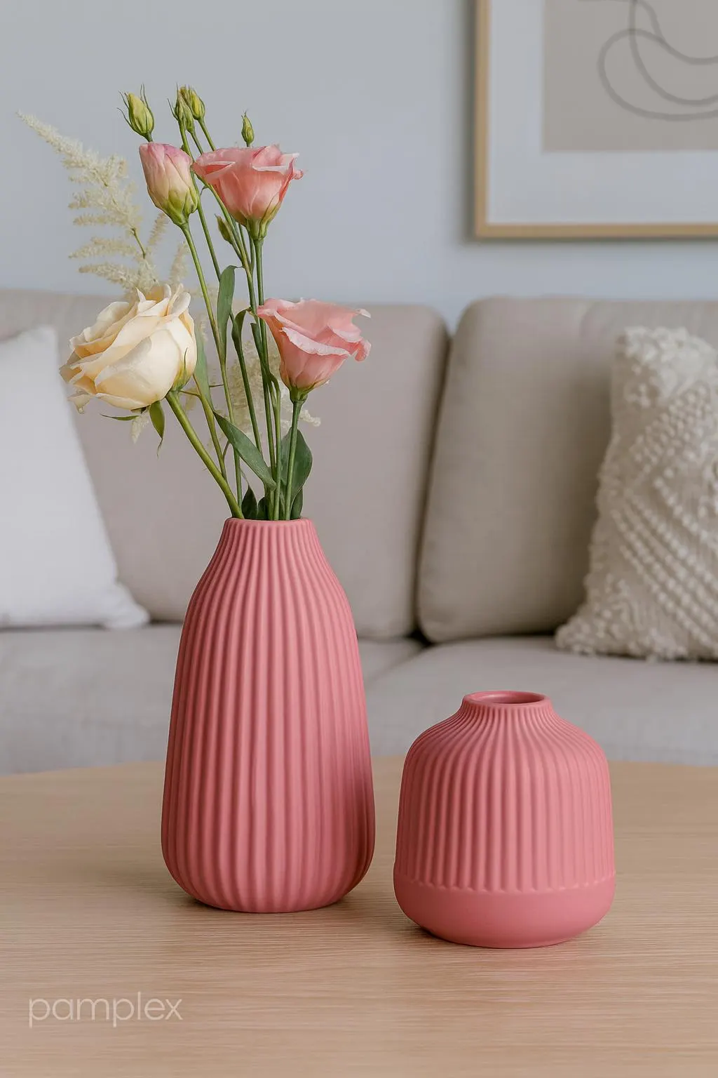il_fullxfull.7166116039_3966 Grooved vase pink - Modern flower vase - Vase for dried flowers & fresh flowers - 2 sizes - Image 1