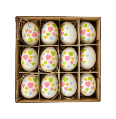 Painted Easter eggs "Colorful hearts" painted chicken eggs - set of 12, decorative Easter decoration