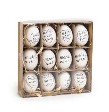 Painted Easter eggs "made with love" - painted chicken eggs - set of 12, decorative Easter decoration