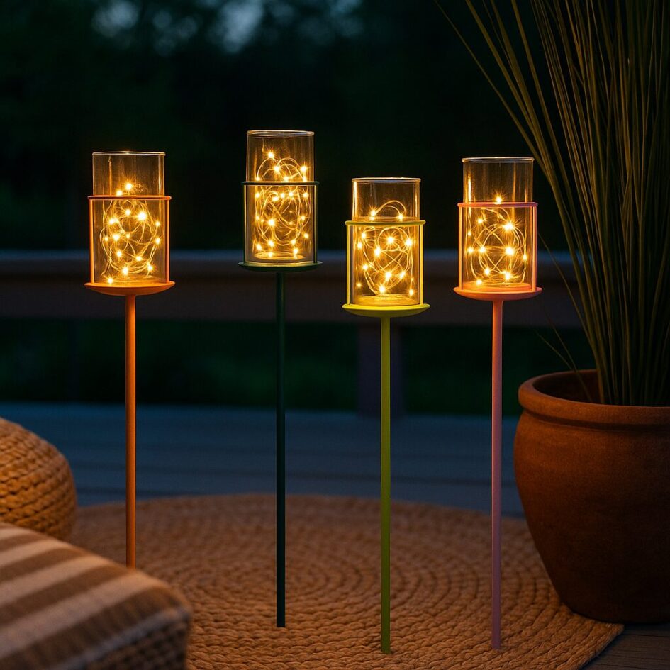 Metall-Windlicht Gartenstecker – Teelichthalter mit Glas – Gartenbeleuchtung