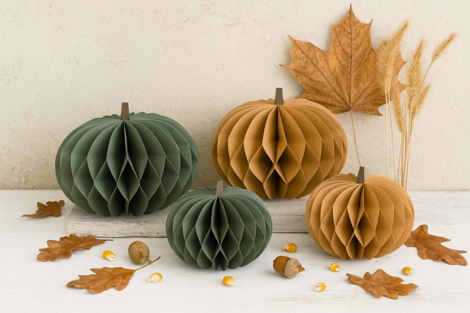 Papier Kürbis, Halloween Deko - Faltkürbis mit Magnetverschluss - Halloweenkürbis