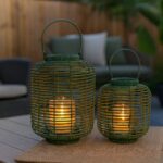 Boho Laterne - Rattan Laterne Grün - Gartenlaterne in 2 Größen