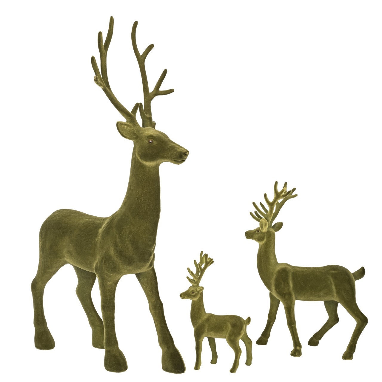 Beflockte Hirsche, Rentierfigur Weihnachten – Deko Hirsch stehend - Weihnachtsdeko 4 Farben