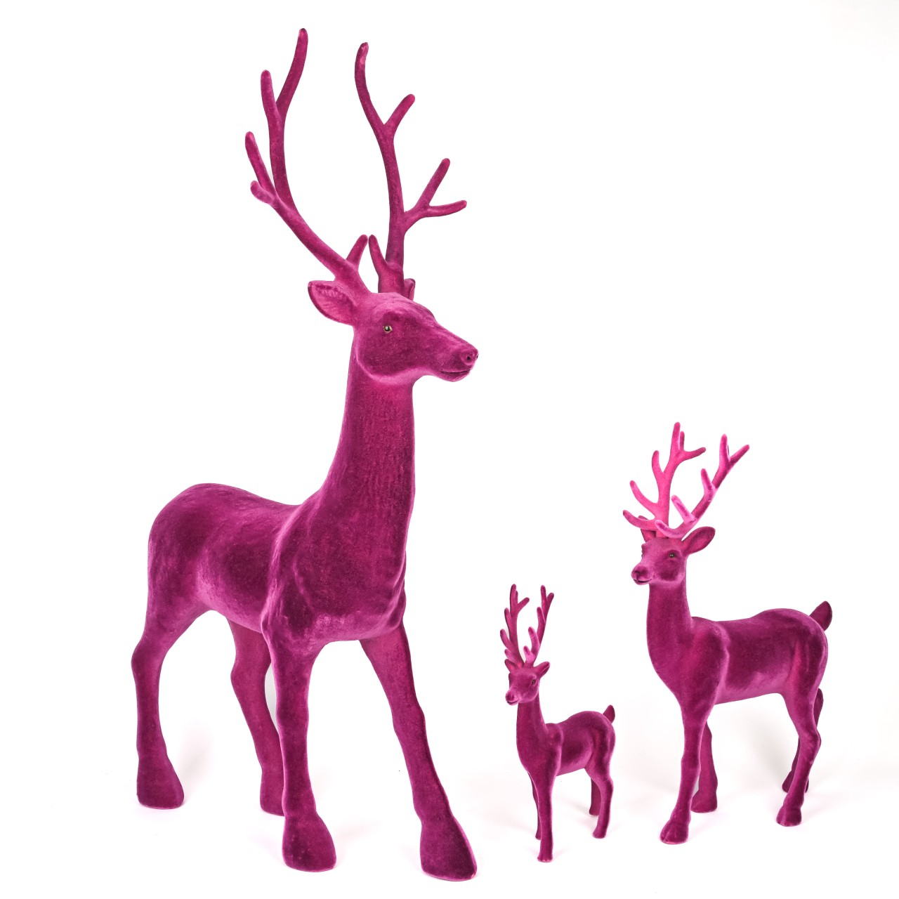 Beflockte Hirsche, Rentierfigur Weihnachten – Deko Hirsch stehend - Weihnachtsdeko 4 Farben