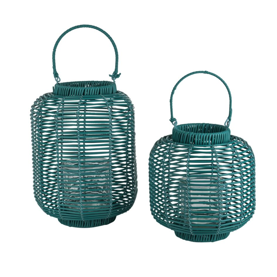Maritime Laterne, Rattanlaterne Blau - Gartenlaterne in 2 Größen