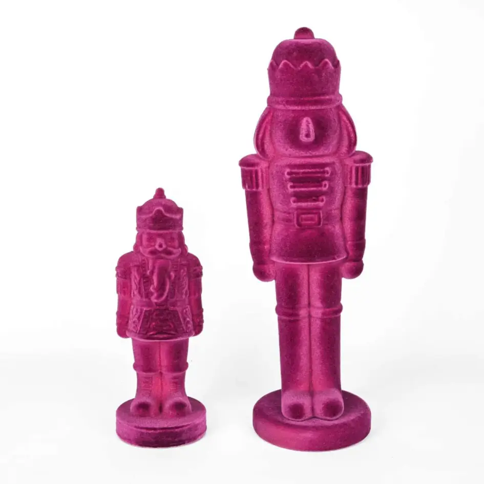 XL Nussknacker beflockt - Weihnachtsdeko Samt, lila & pink – Weihnachtsfigur Modern aus Kunststoff