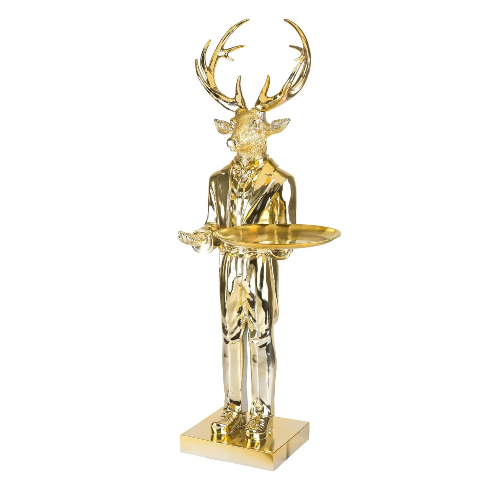 Goldener Hirsch Butler mit Tablett – elegante Weihnachtsdeko Figur 97 cm