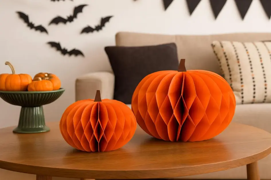 Papier Kürbis, Orange - Halloween Deko - Herbstdeko für Tisch und Fensterbank