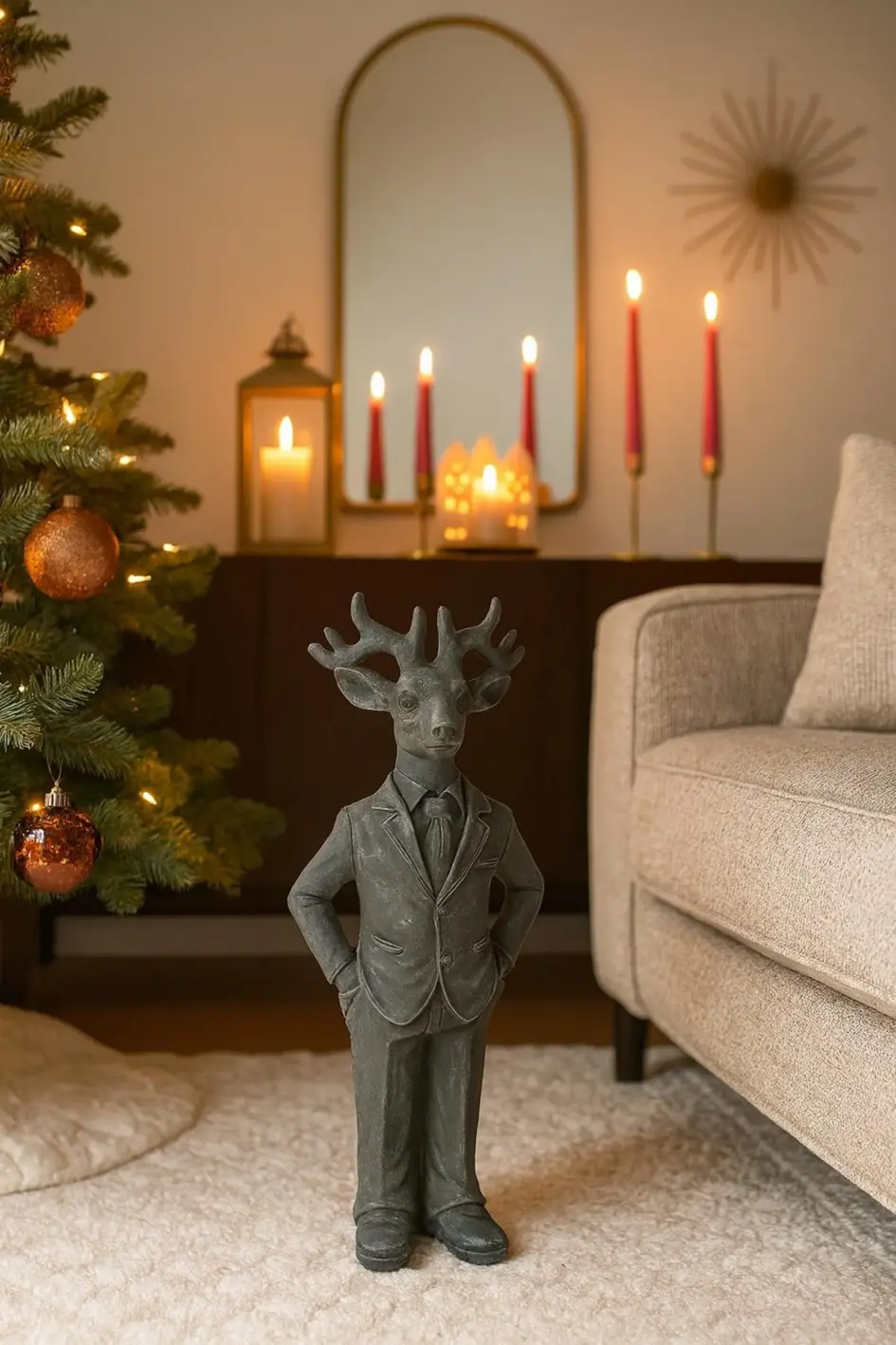 Moderner Deko Hirsch, Rentier im Anzug - Skulptur Weihnachtsdeko