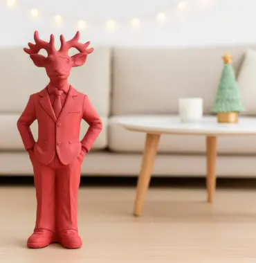 Pinker Deko Hirsch, Rentier im Anzug - Skulptur Weihnachtsdeko