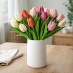 Künstliche Tulpen 25 cm, Tulpen Bund 5 Stiele, Kunstblumen Frühling