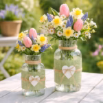 Glasvase mit Jute und Herz, Deko Vase Landhausstil, Glasvase grün natur