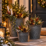 Zinktopf mit Henkel, Pflanztopf Metall Vintage – Blumentopf Zink für Garten - 4 Größen