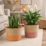 Seegras Blumentopf, Pflanzkorb 2er Set rund, pink und orange - 2 Größen