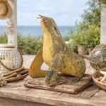 Seelöwe Deko Metall stehend, maritime Gartenfigur, Vintage Stil