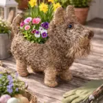Pflanzhund aus Naturgras handgefertigt - Garten Deko Hund bepflanzbar