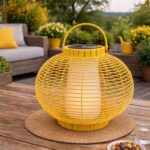 Solar Laterne Gelb - Gartenlaterne mit Lichtsensor, LED Solarleuchte Outdoor